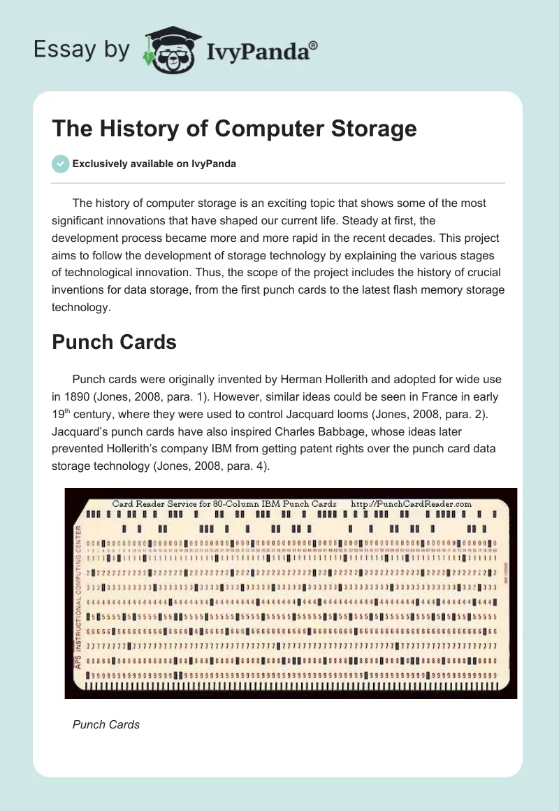 The History of Computer Storage. Page 1