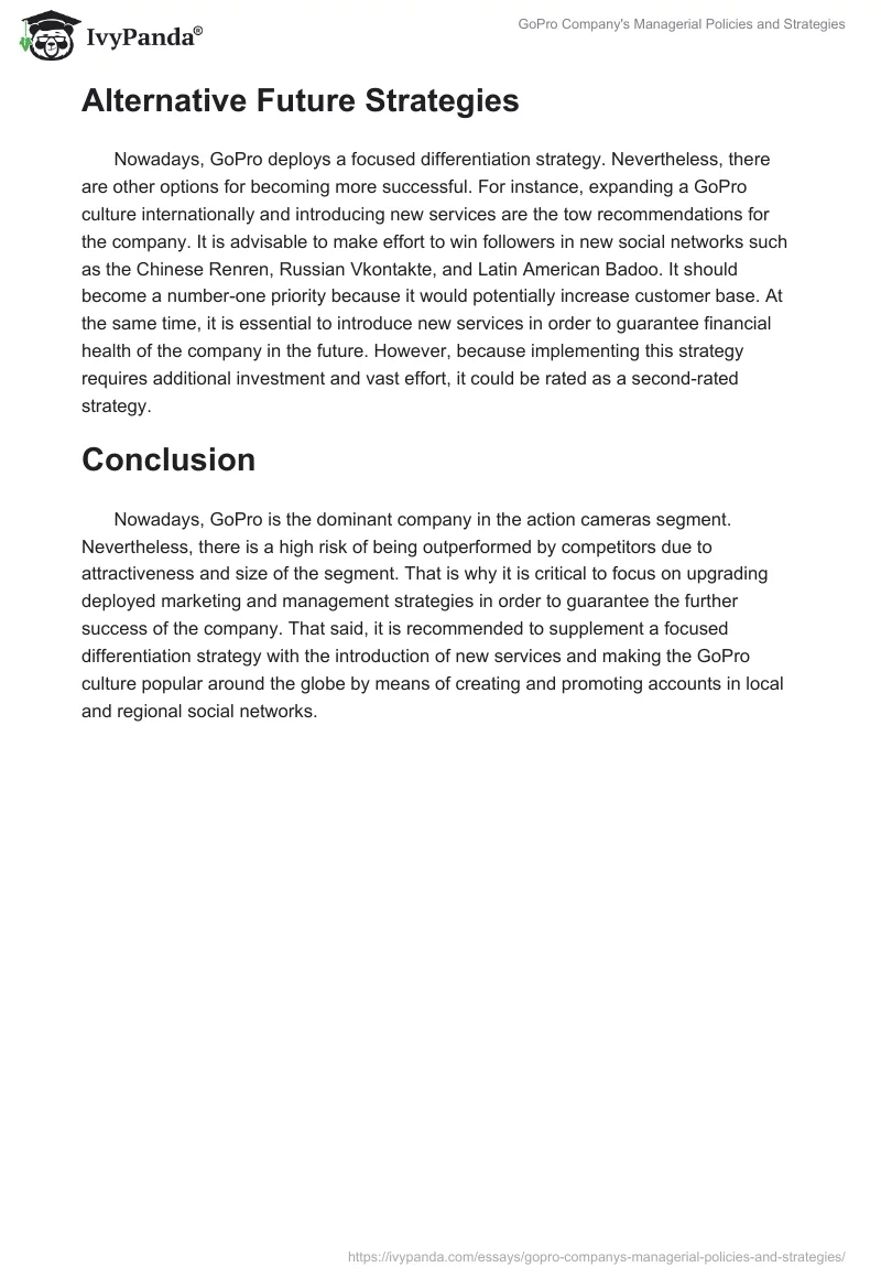 GoPro Company's Managerial Policies and Strategies. Page 5