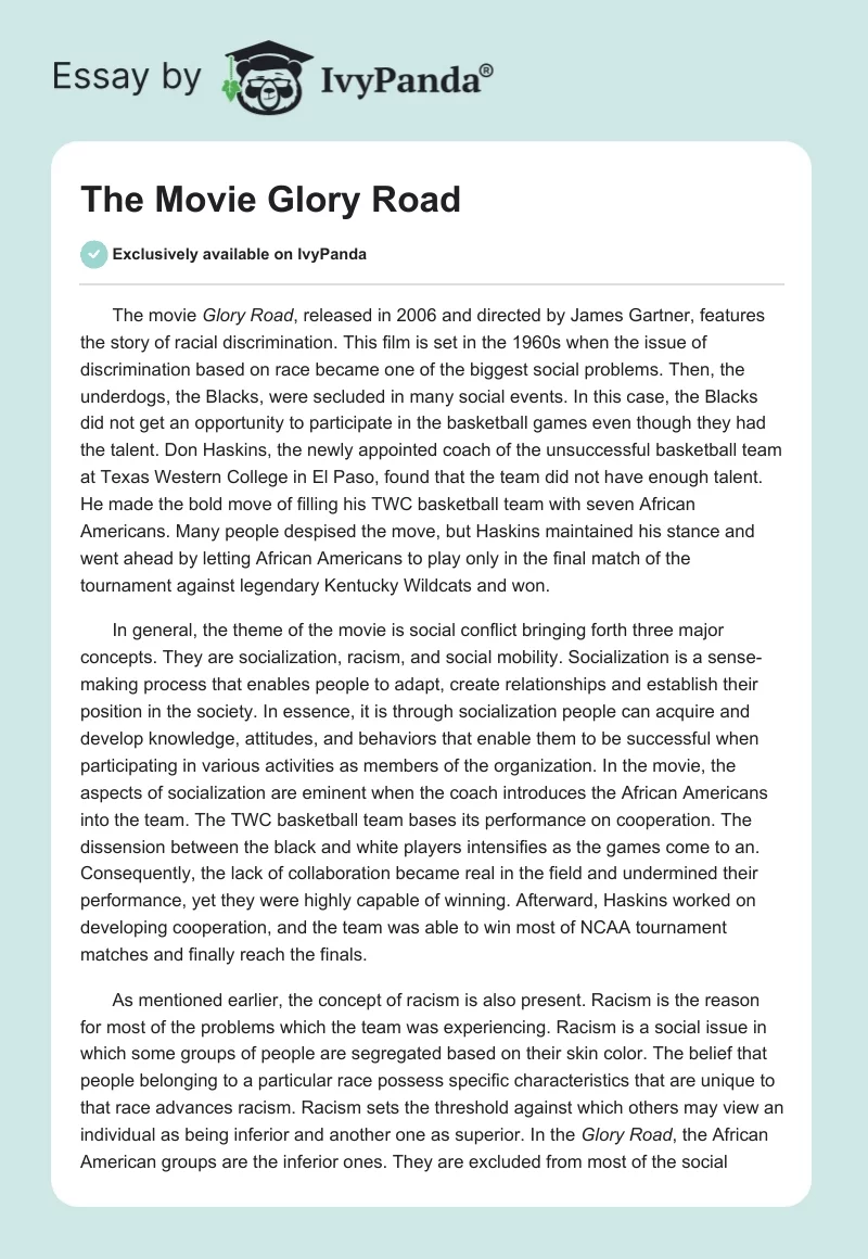 The Movie "Glory Road". Page 1