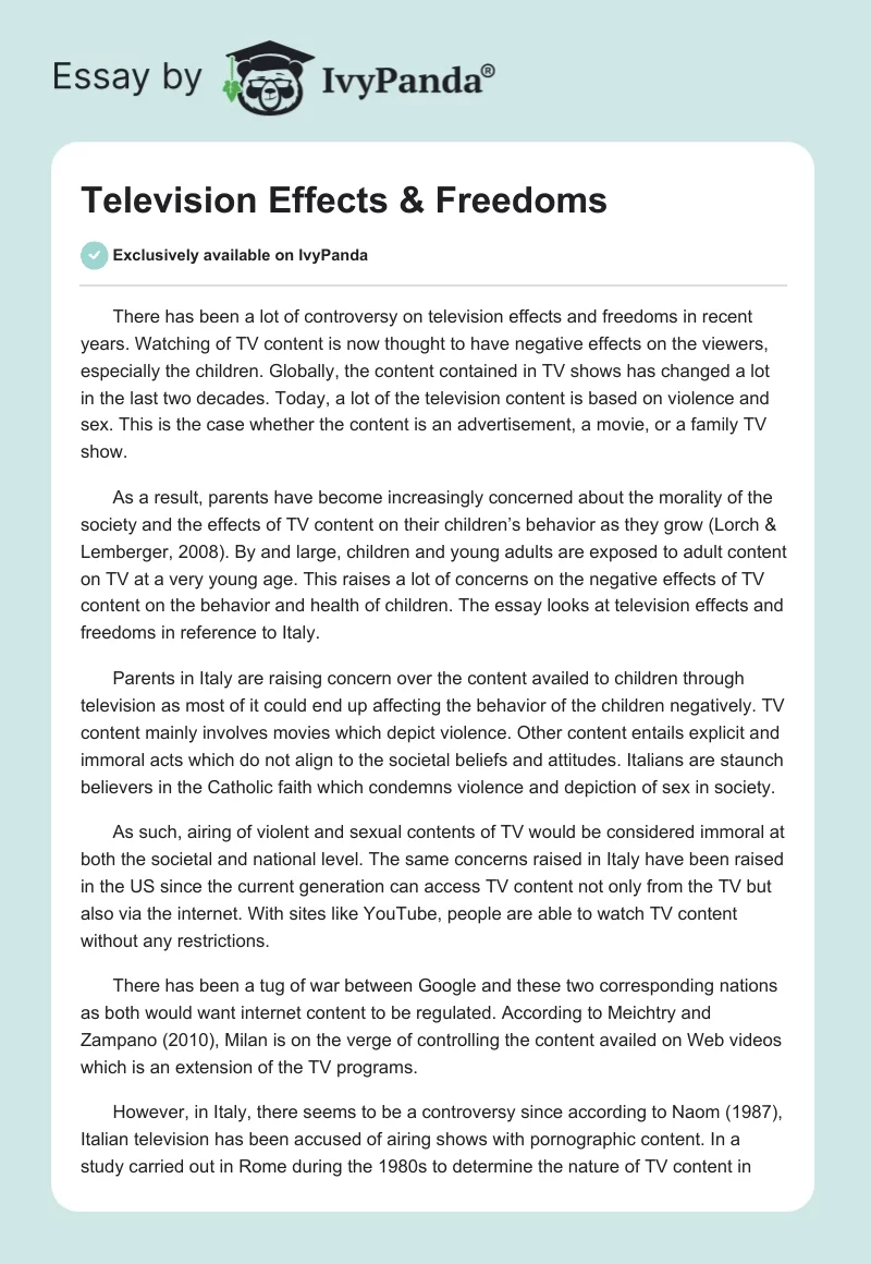 Television Effects & Freedoms. Page 1