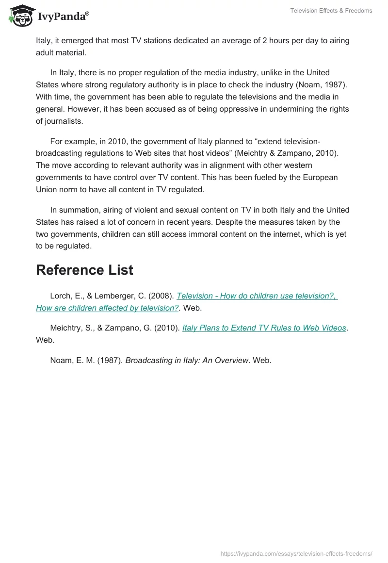 Television Effects & Freedoms. Page 2