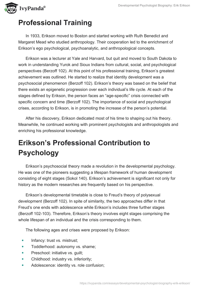 Developmental Psychologist Biography: Erik Erikson. Page 2