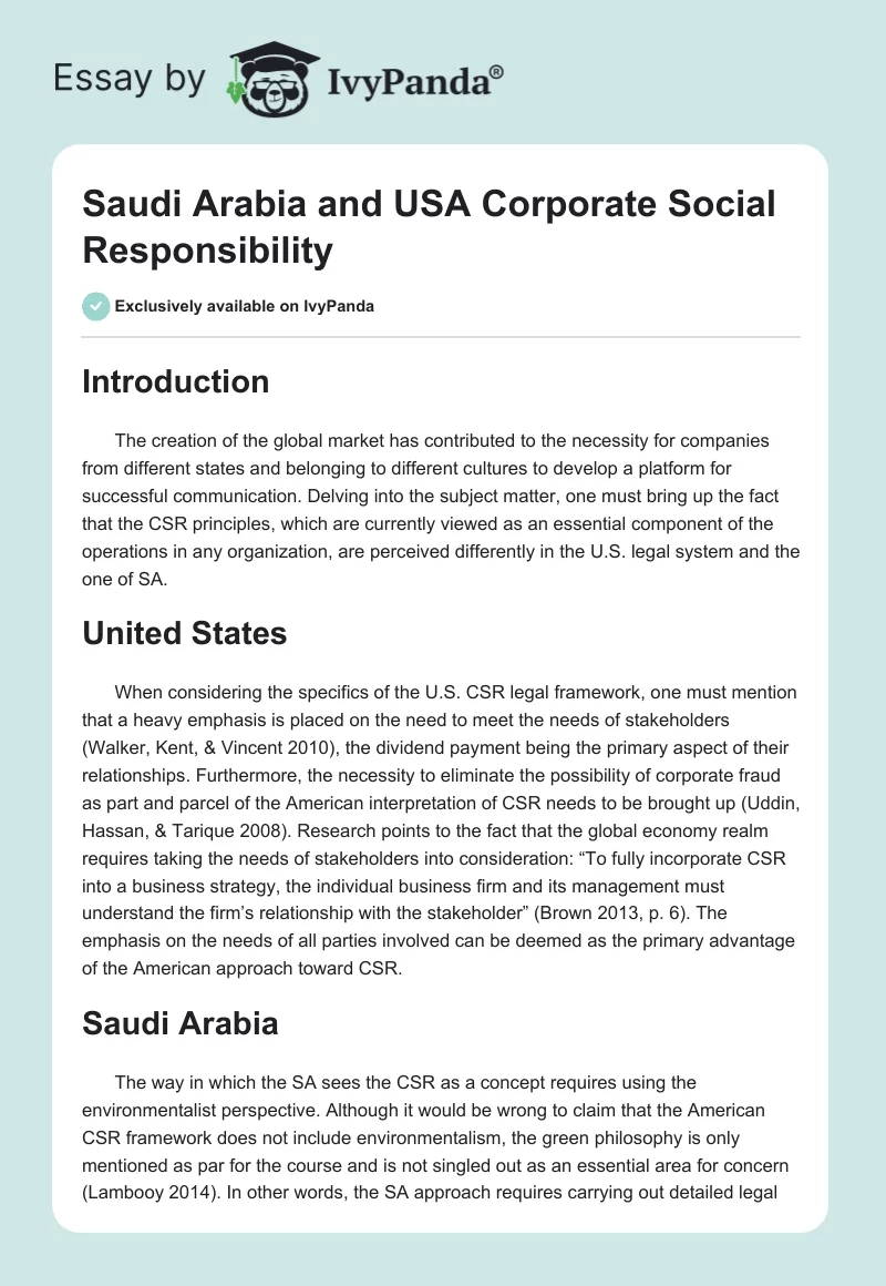 Saudi Arabia and USA Corporate Social Responsibility. Page 1