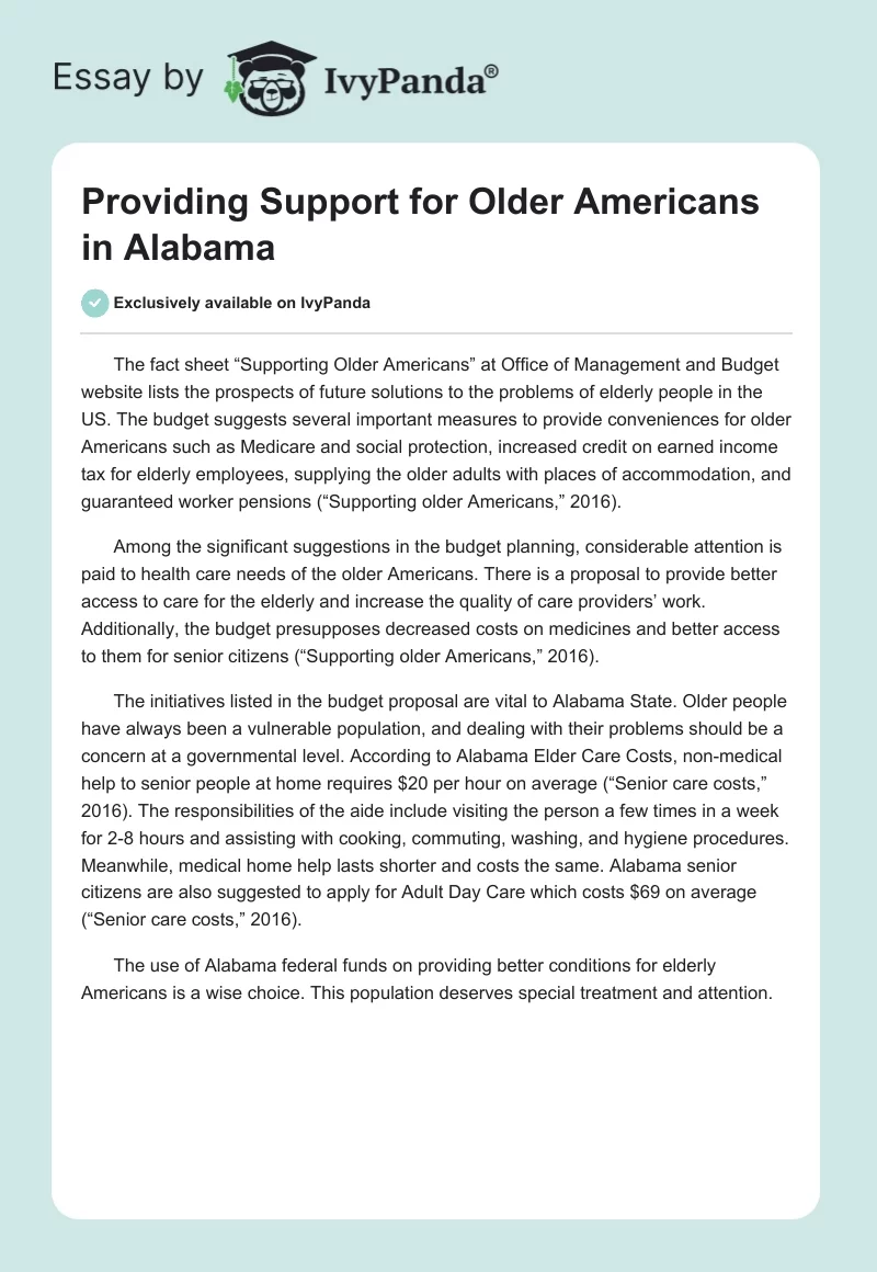 Providing Support for Older Americans in Alabama. Page 1