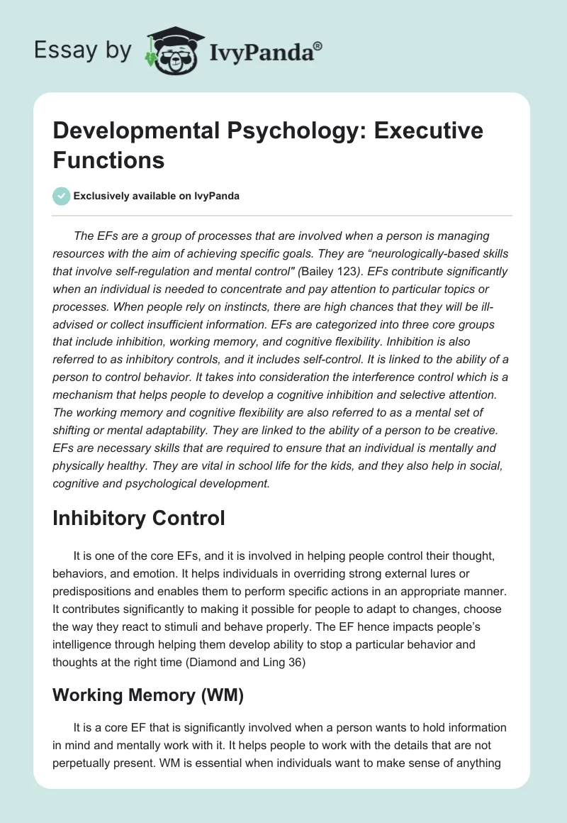 Developmental Psychology: Executive Functions. Page 1