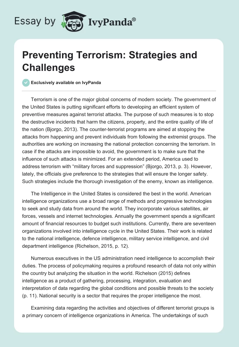 Preventing Terrorism: Strategies and Challenges. Page 1