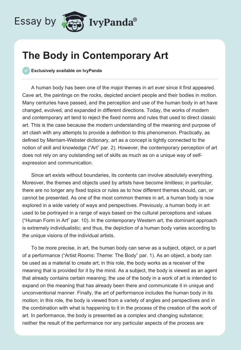 The Body in Contemporary Art. Page 1