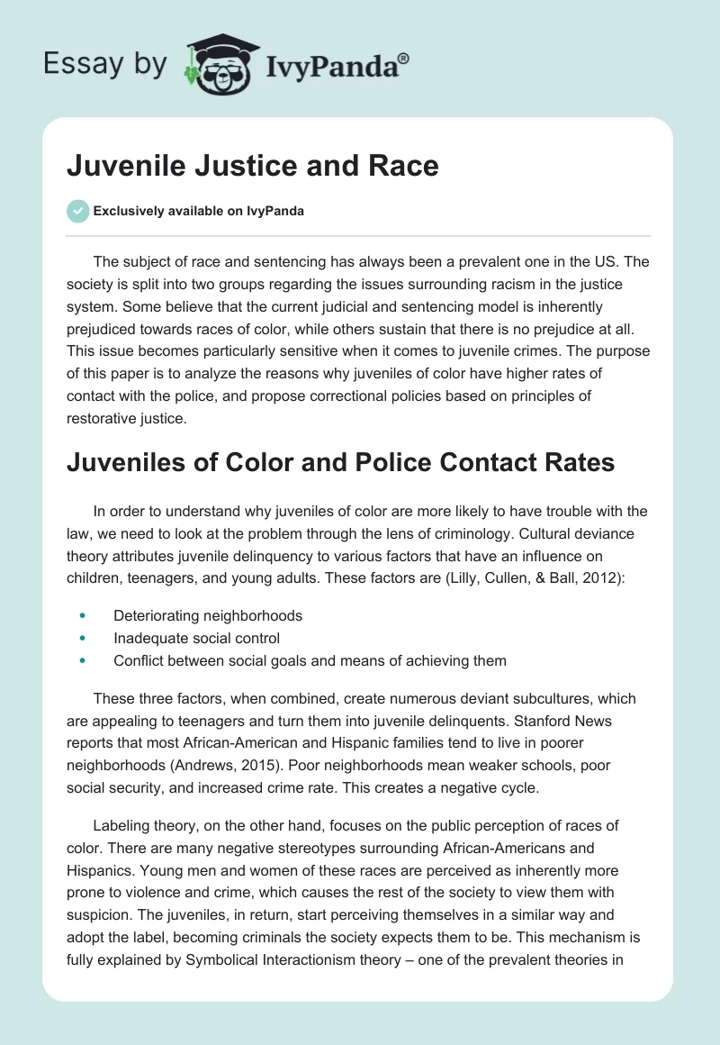 Juvenile Justice and Race. Page 1