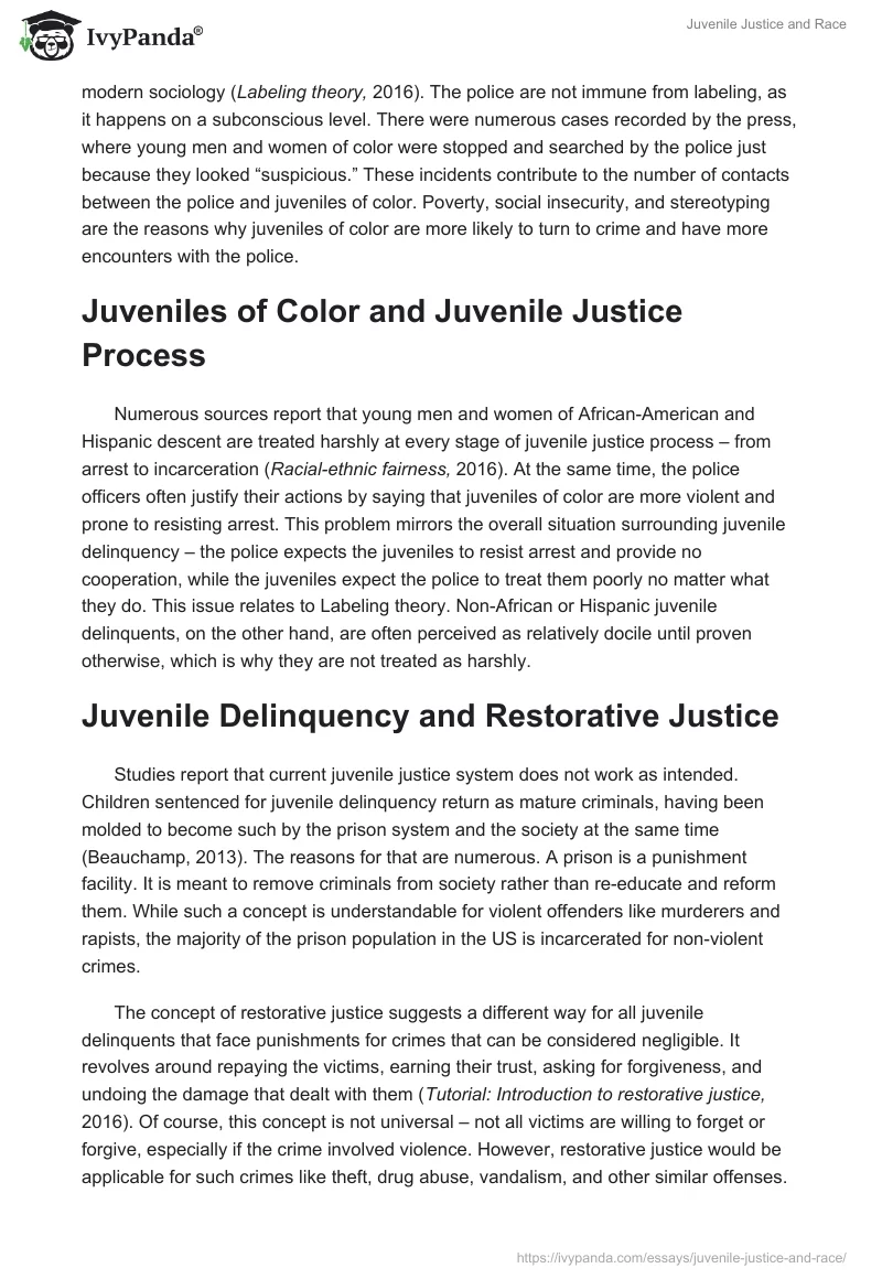 Juvenile Justice and Race. Page 2