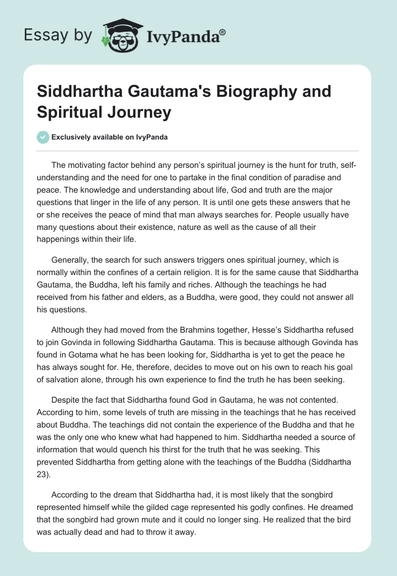 Siddhartha Gautama's Biography and Spiritual Journey. Page 1