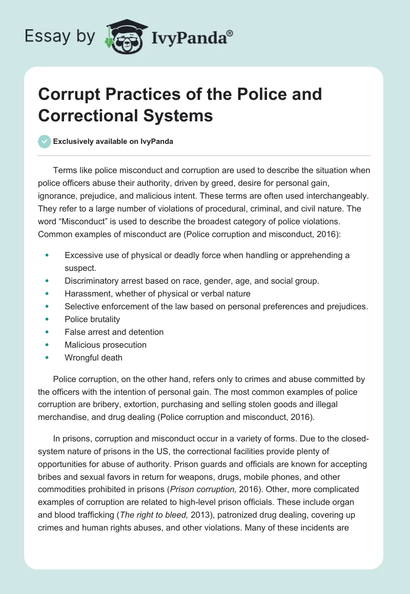 Corrupt Practices of the Police and Correctional Systems. Page 1