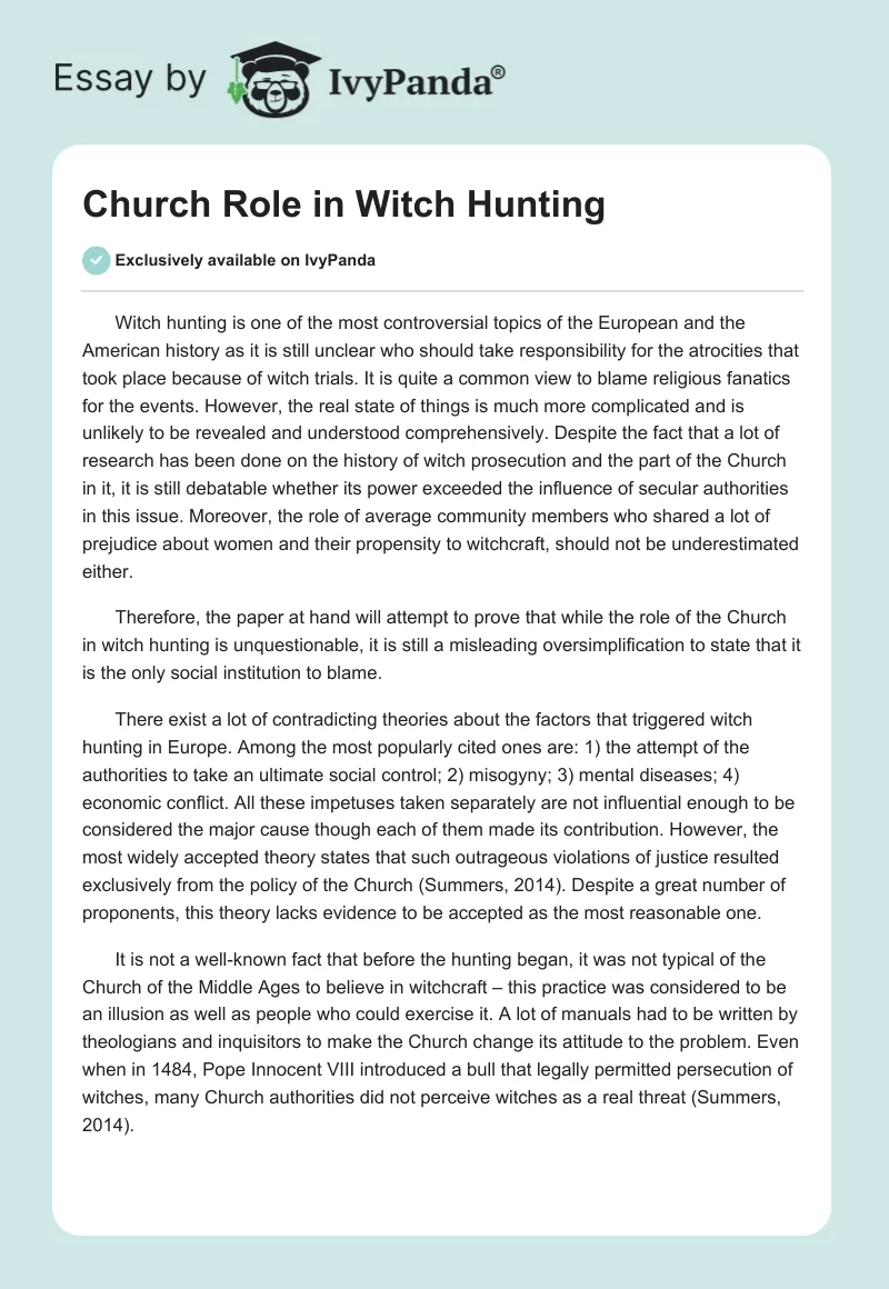 Church Role in Witch Hunting. Page 1