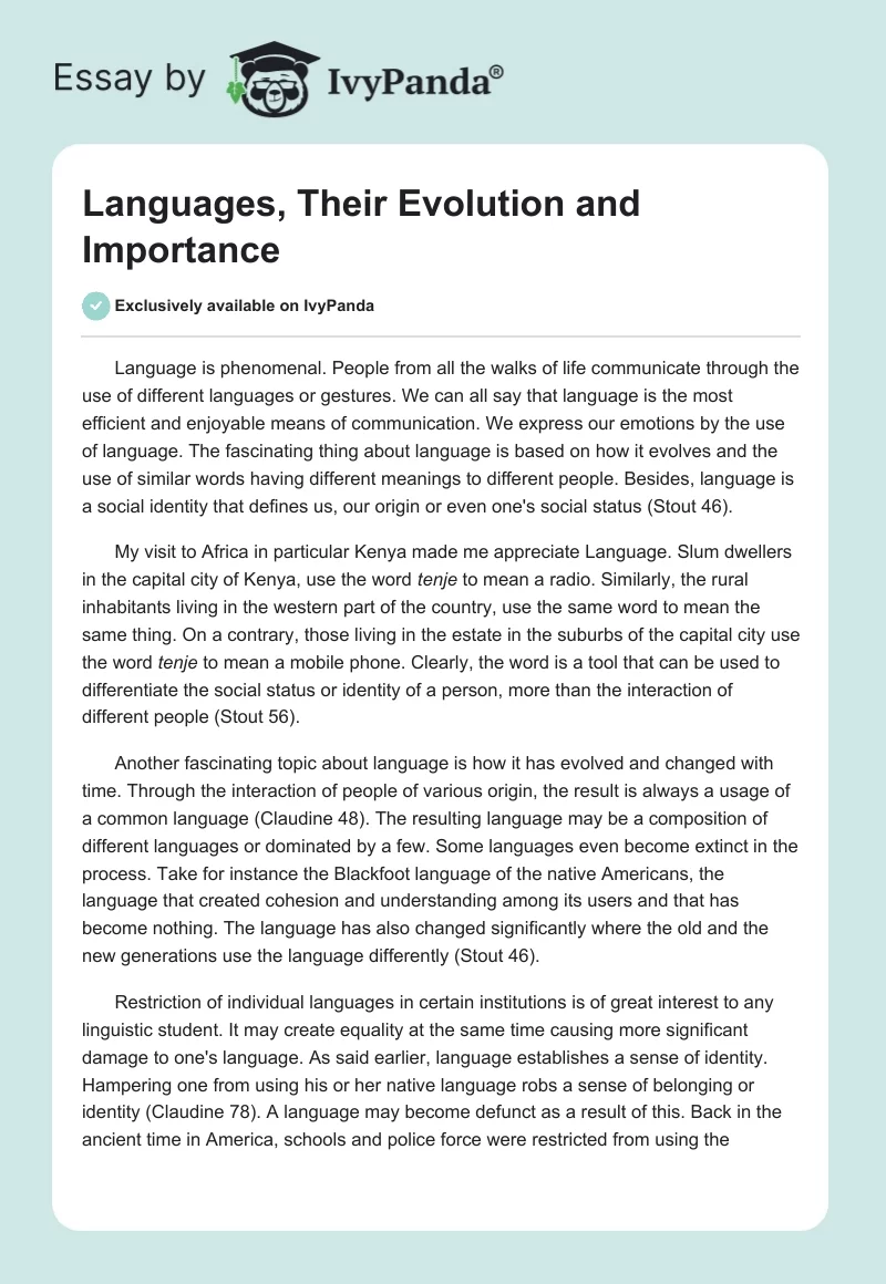 Languages, Their Evolution and Importance. Page 1