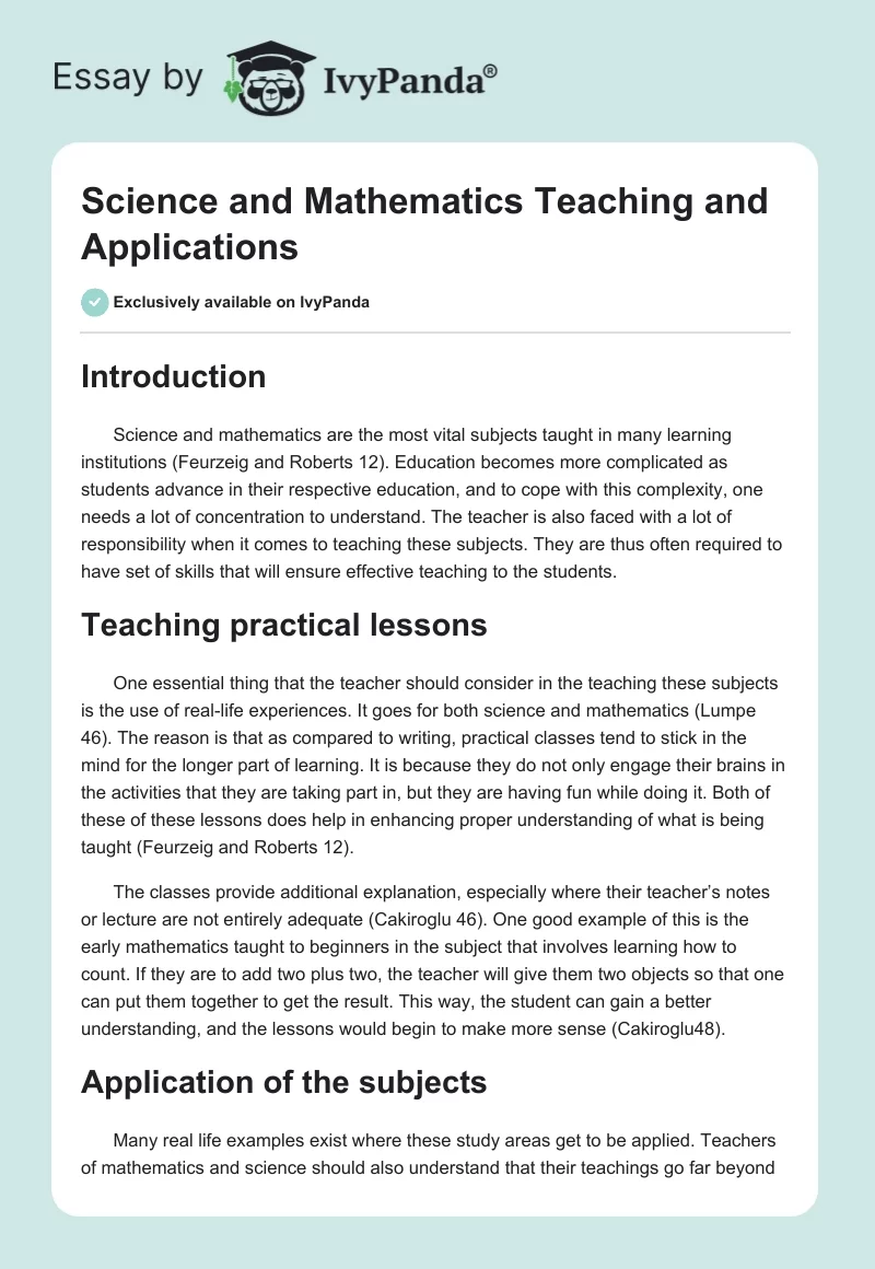 Science and Mathematics Teaching and Applications. Page 1