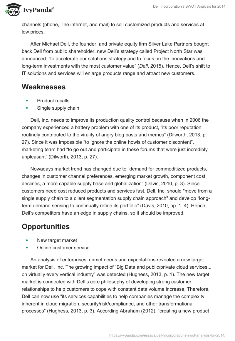 Dell Incorporation's SWOT Analysis for 2014. Page 2