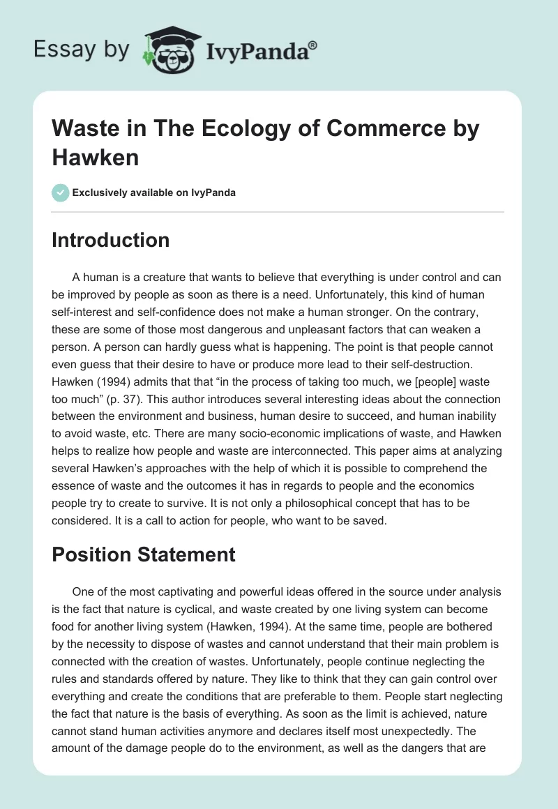 Waste in "The Ecology of Commerce" by Hawken. Page 1