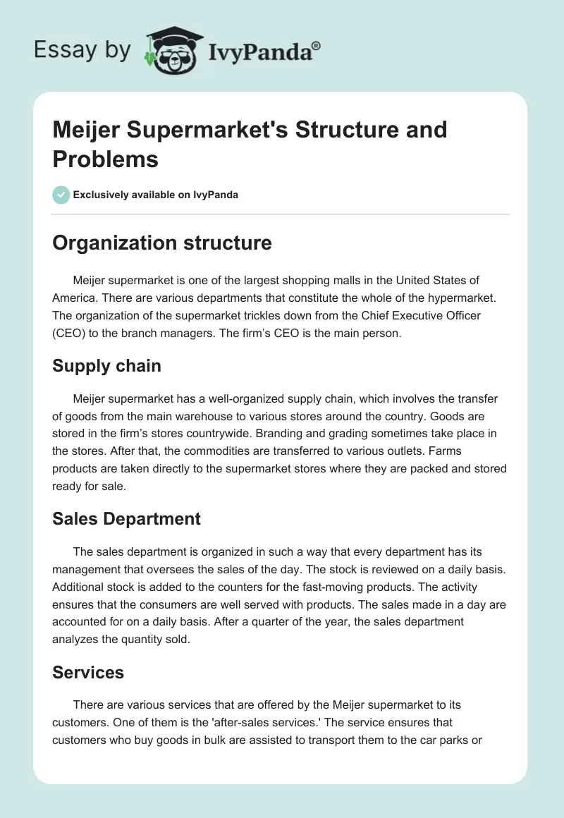 Meijer Supermarket's Structure and Problems. Page 1