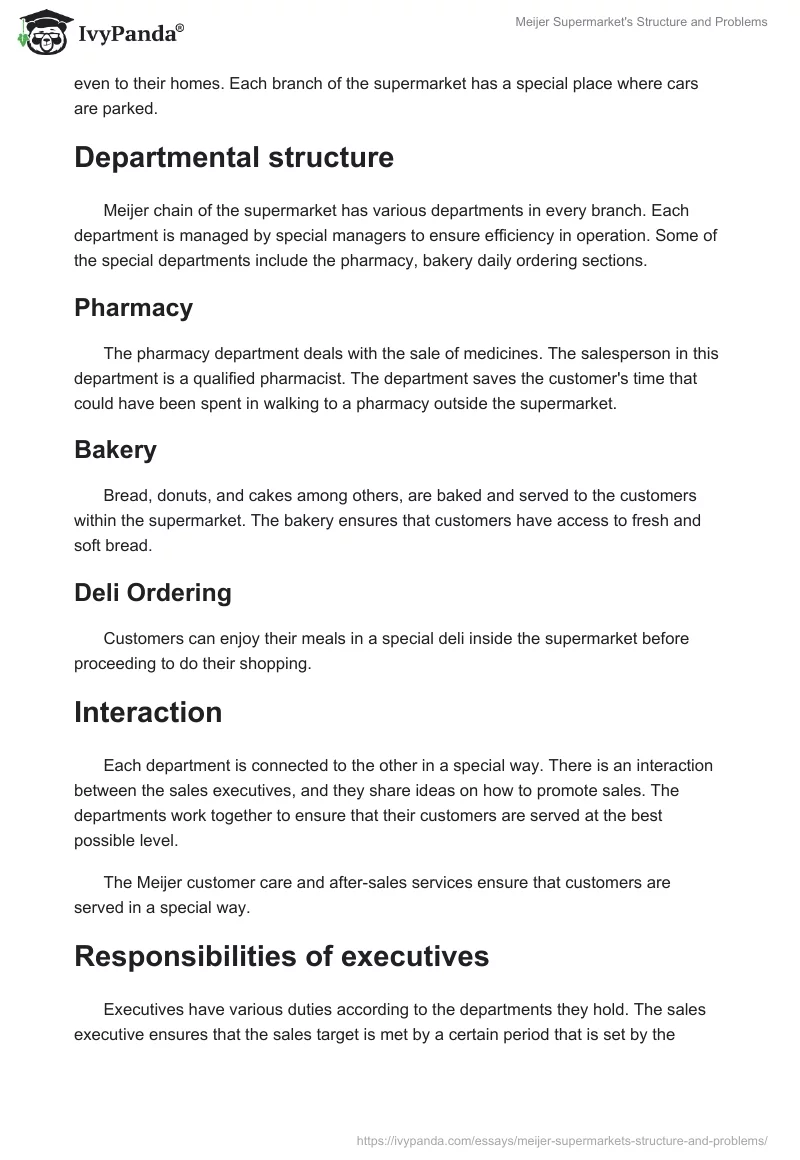 Meijer Supermarket's Structure and Problems. Page 2