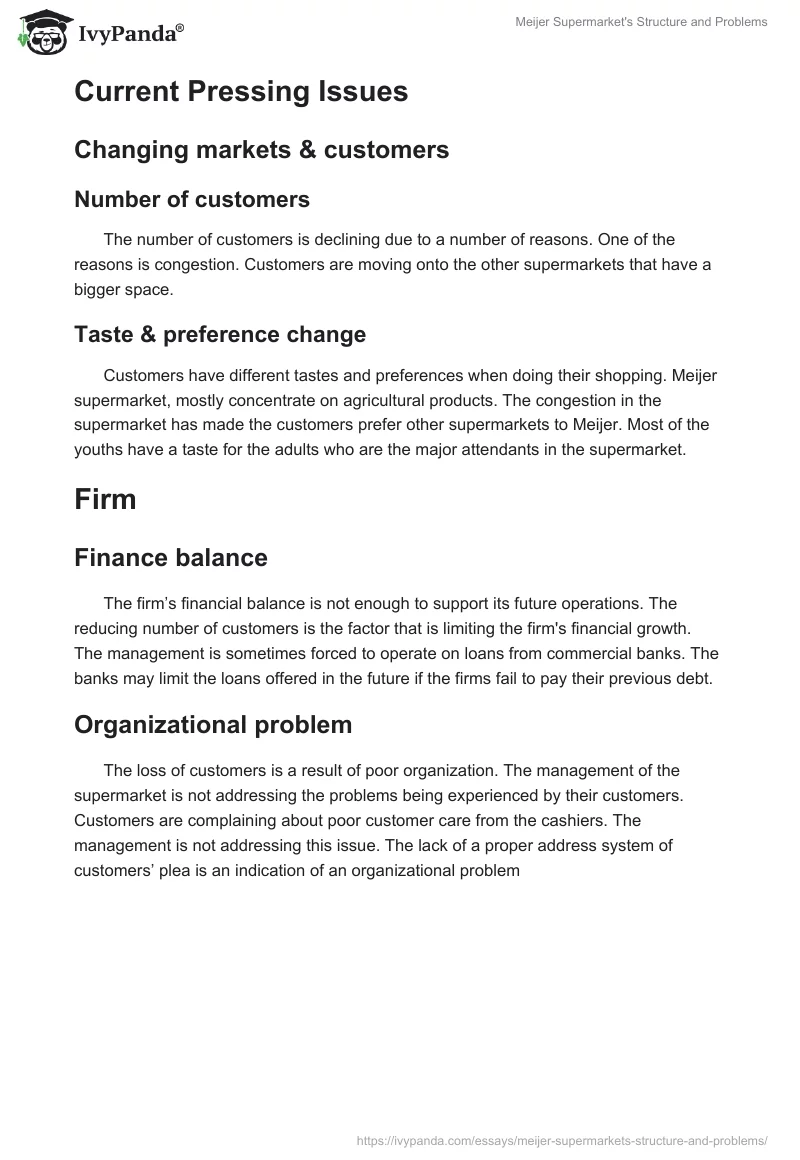 Meijer Supermarket's Structure and Problems. Page 4