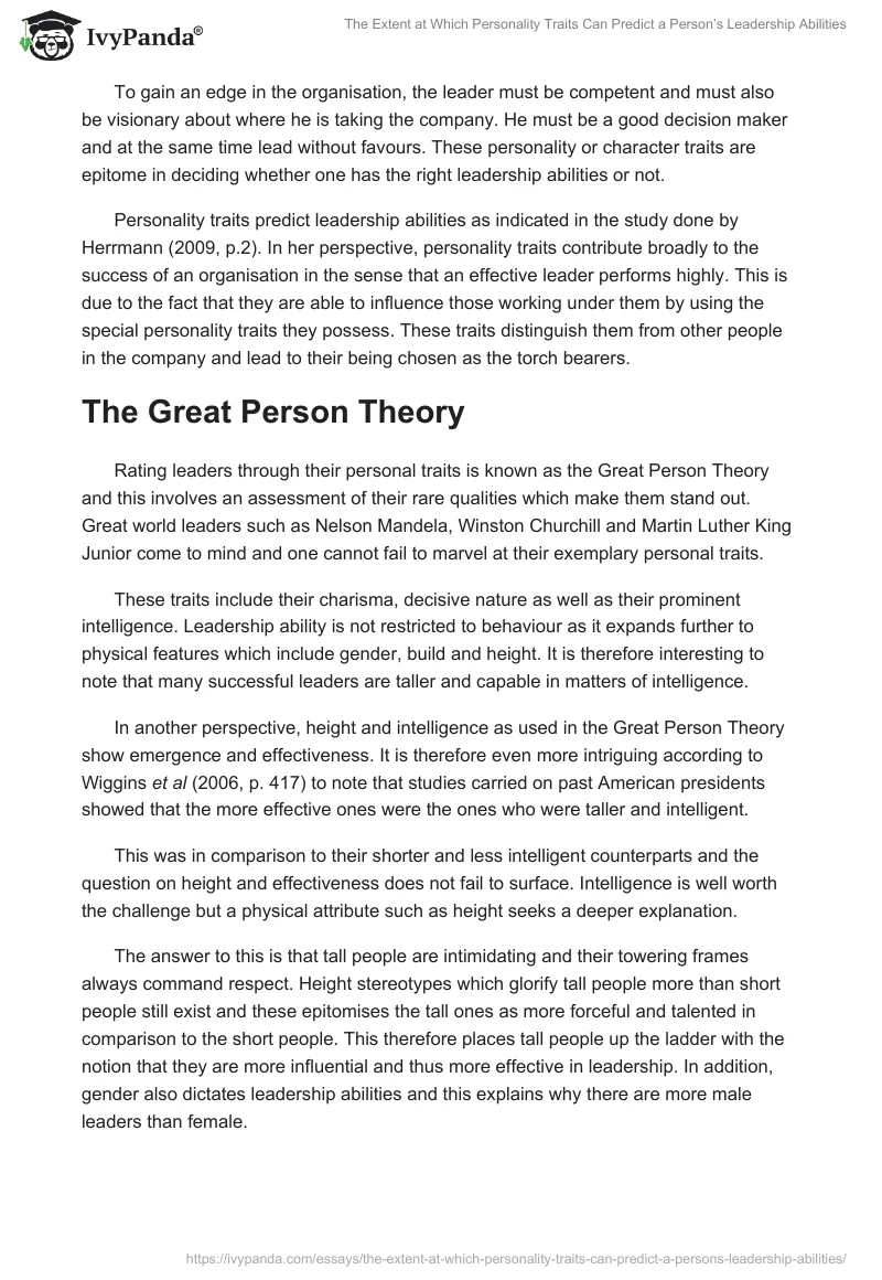 The Extent at Which Personality Traits Can Predict a Person’s Leadership Abilities. Page 3