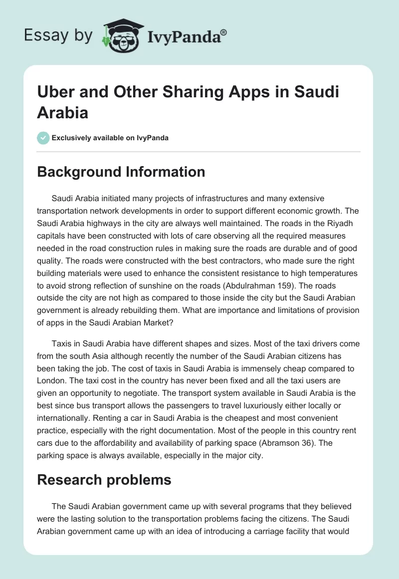 Uber and Other Sharing Apps in Saudi Arabia. Page 1