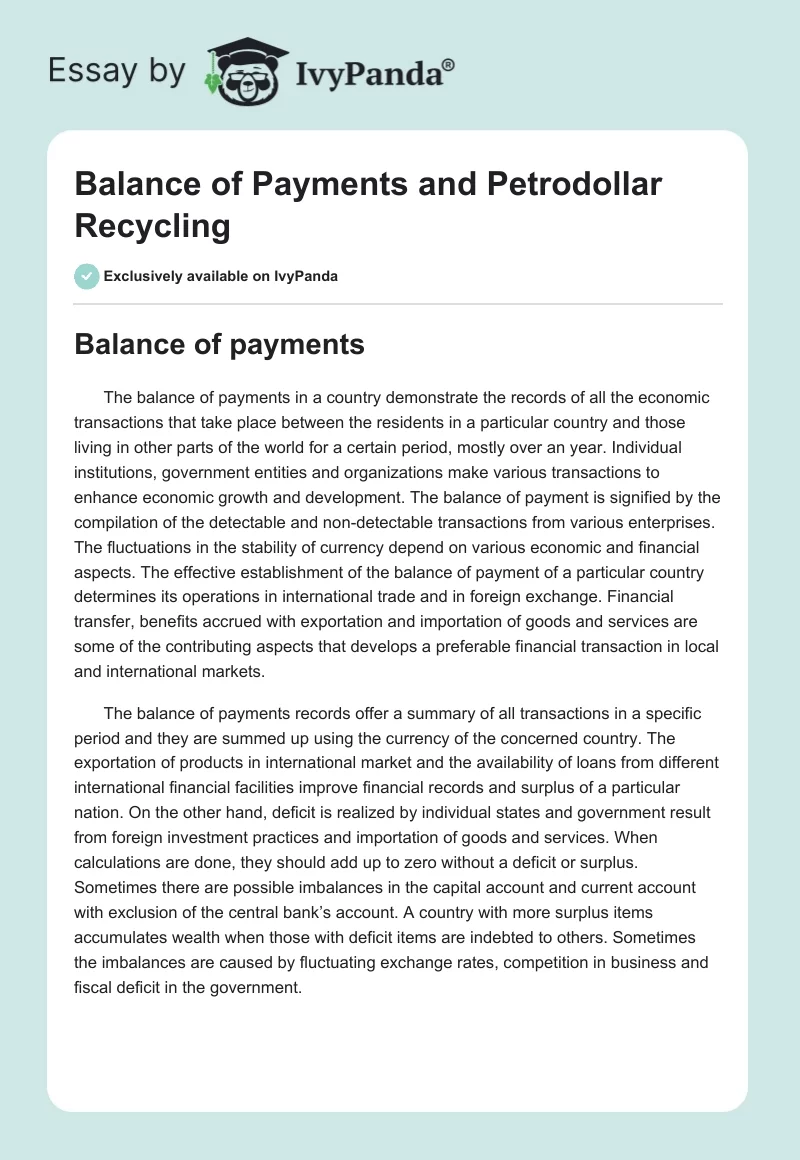 Balance of Payments and Petrodollar Recycling. Page 1