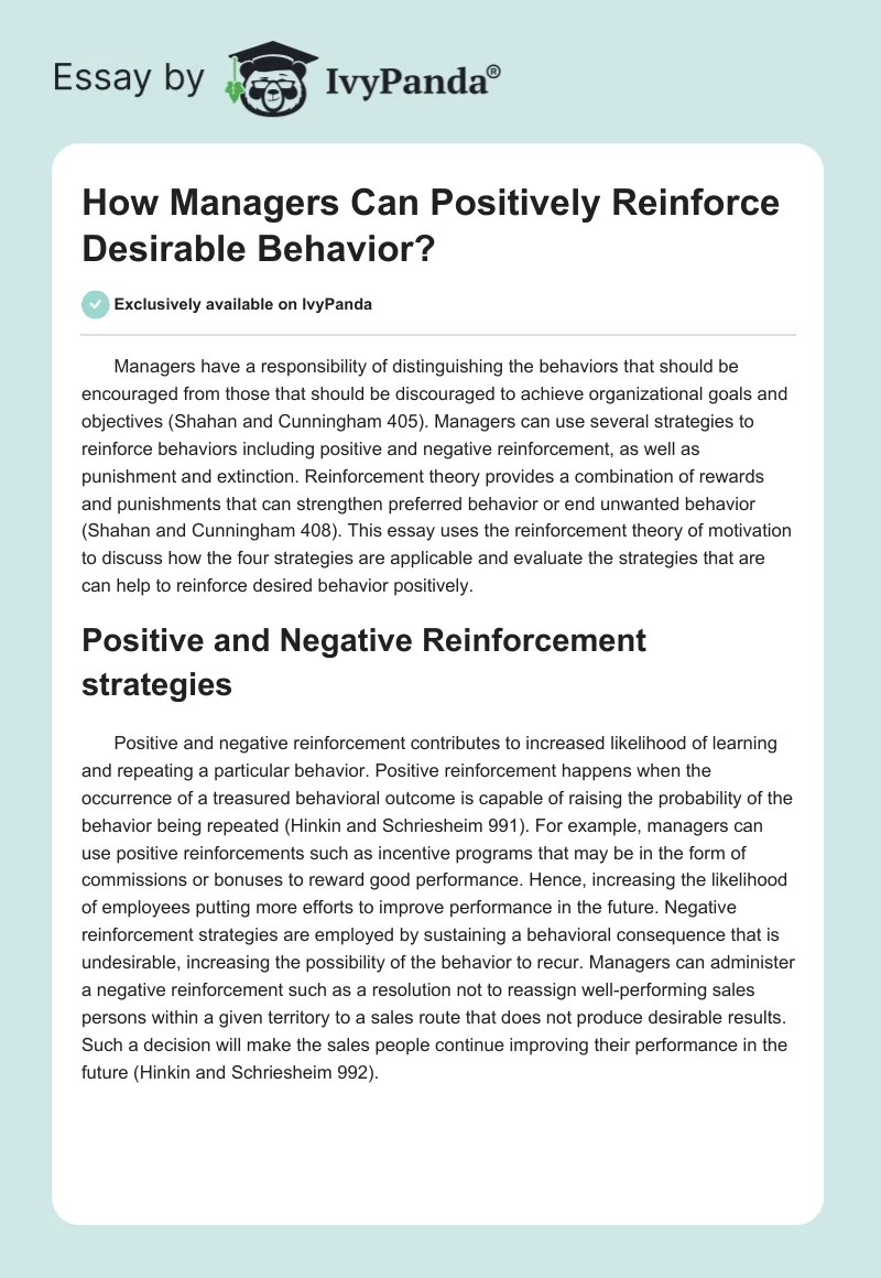 How Managers Can Positively Reinforce Desirable Behavior?. Page 1