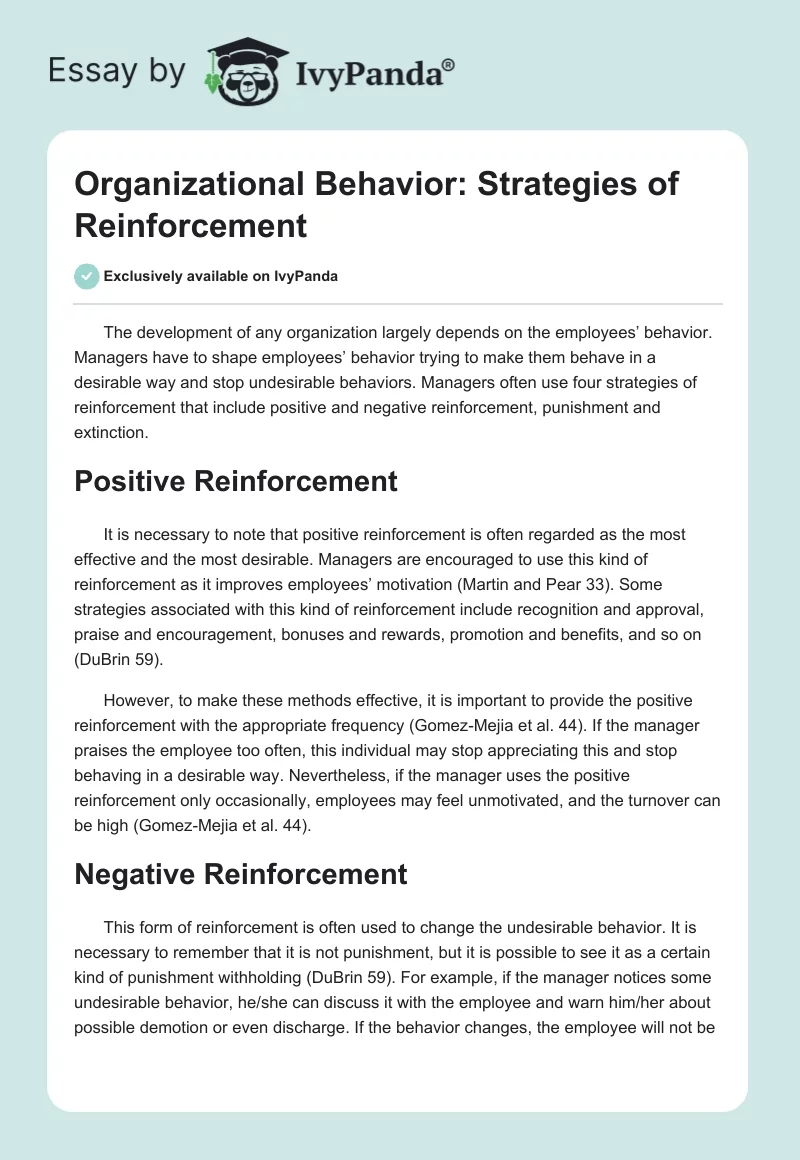 Organizational Behavior: Strategies of Reinforcement. Page 1