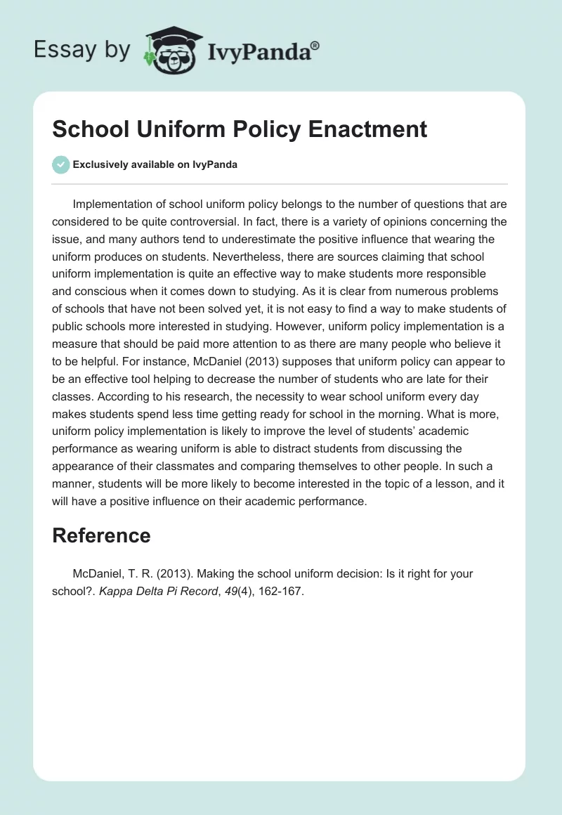 School Uniform Policy Enactment. Page 1
