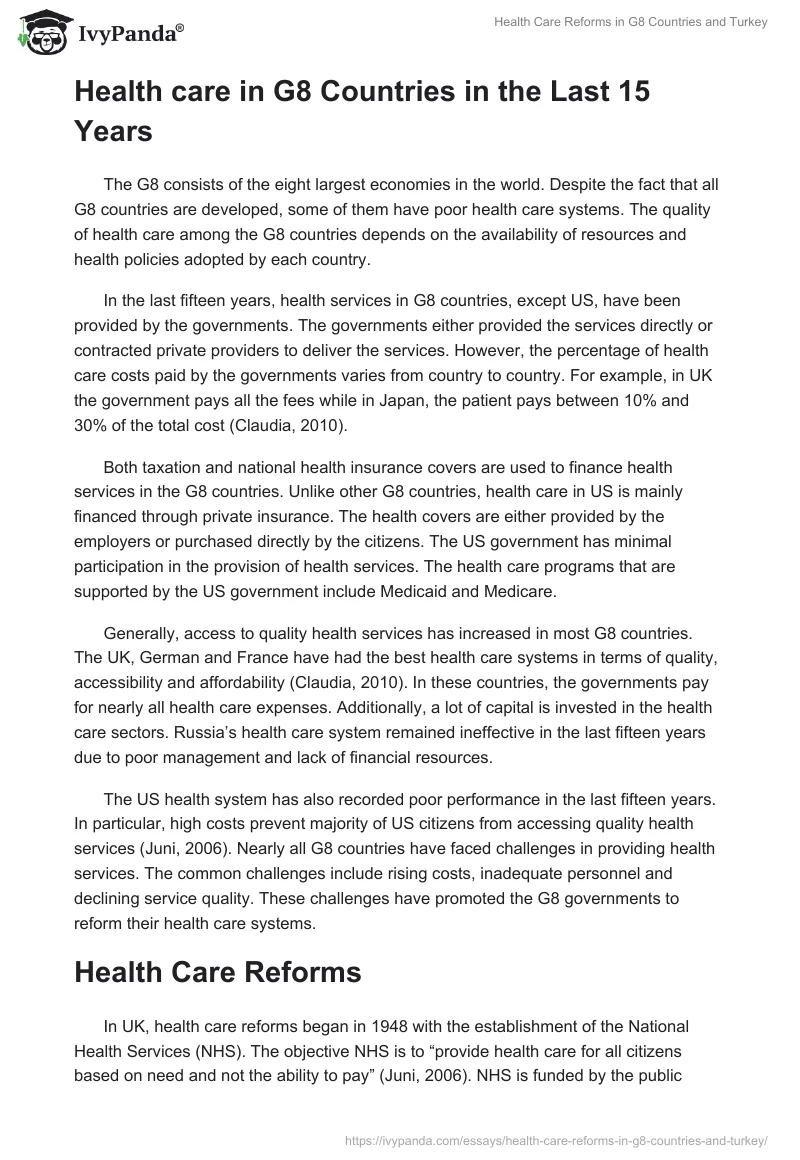 Health Care Reforms in G8 Countries and Turkey. Page 2