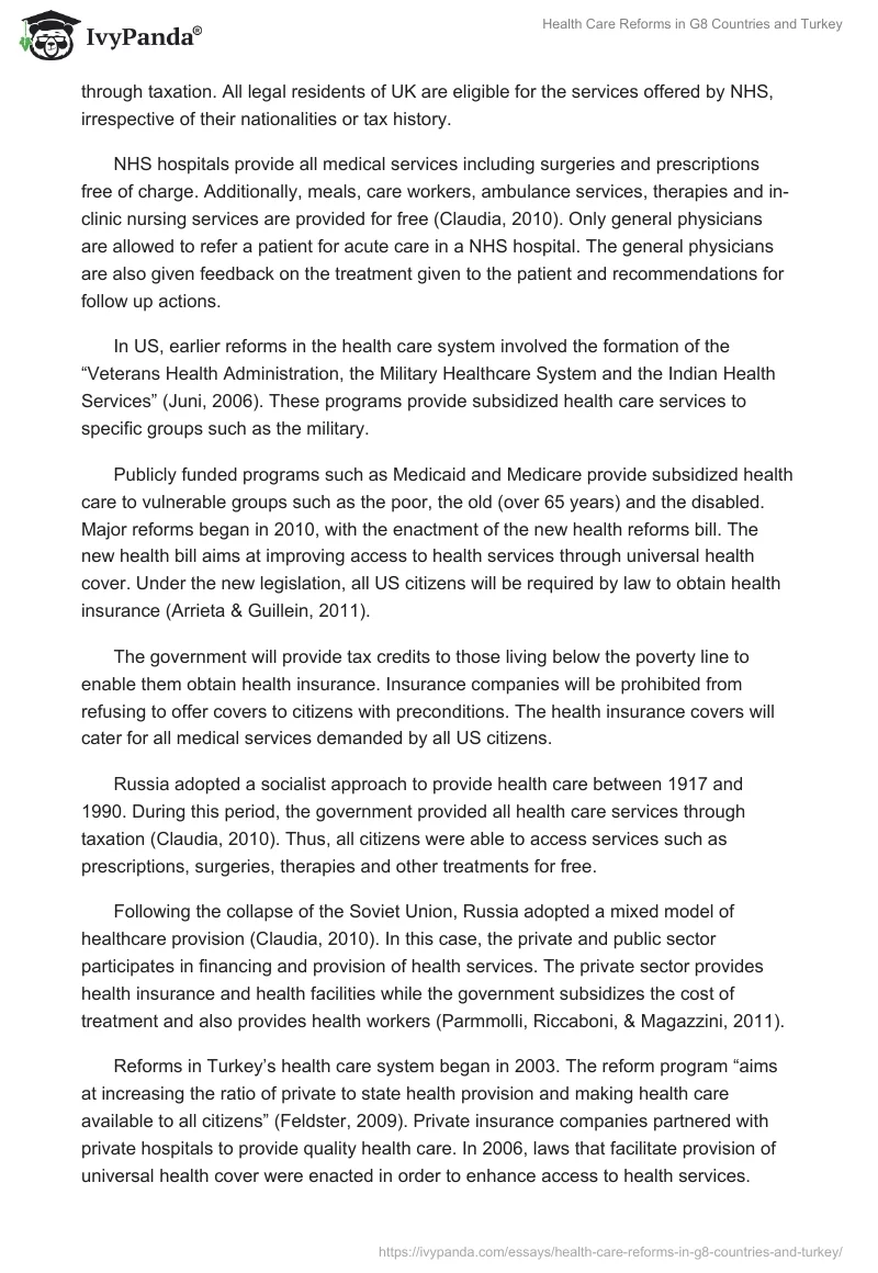 Health Care Reforms in G8 Countries and Turkey. Page 3