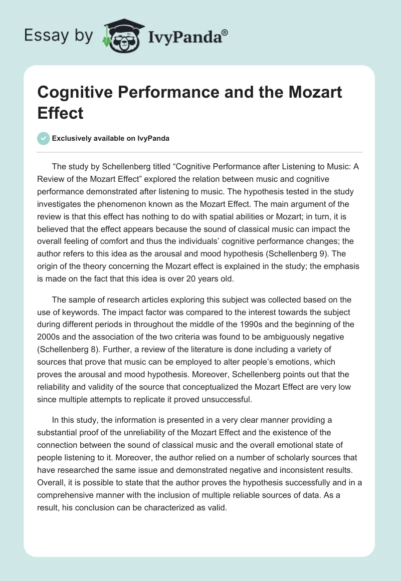 Cognitive Performance and the Mozart Effect. Page 1