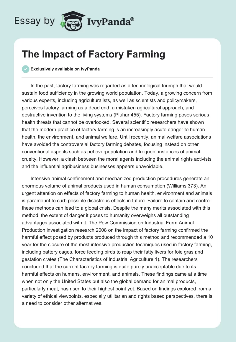 The Impact of Factory Farming. Page 1