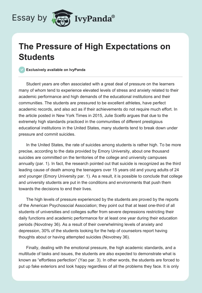 The Pressure of High Expectations on Students. Page 1