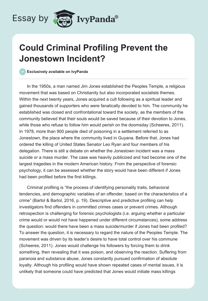 Could Criminal Profiling Prevent the Jonestown Incident?. Page 1