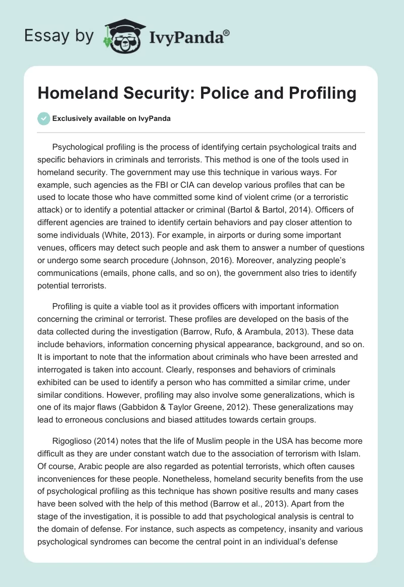 Homeland Security: Police and Profiling. Page 1