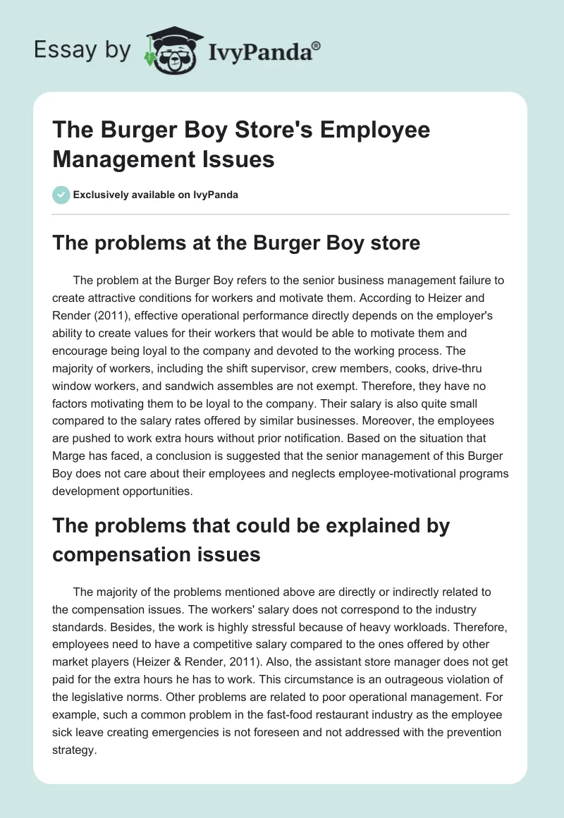 The Burger Boy Store's Employee Management Issues. Page 1