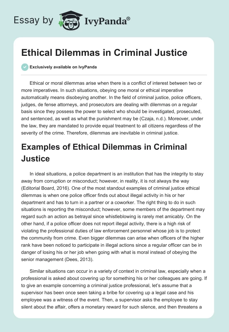 Ethical Dilemmas in Criminal Justice. Page 1
