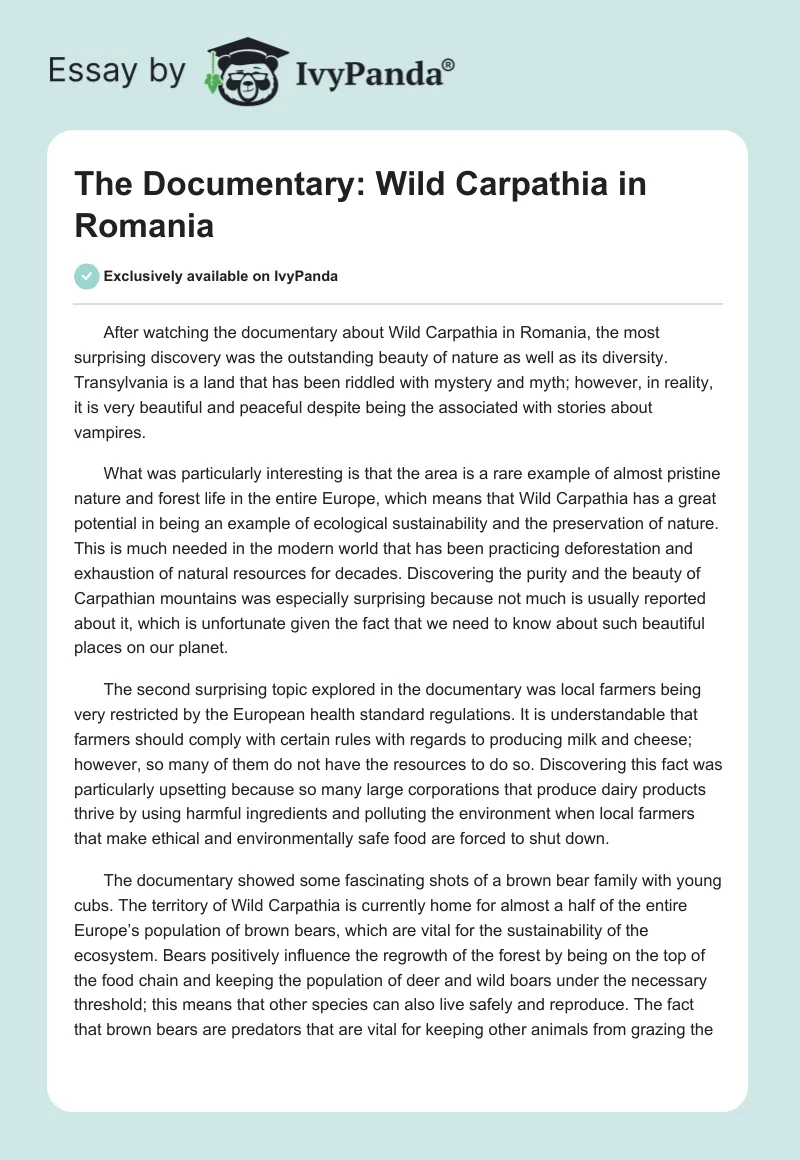 The Documentary: "Wild Carpathia in Romania". Page 1