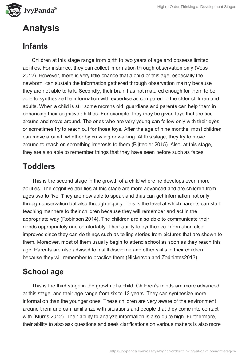 Higher Order Thinking at Development Stages. Page 4