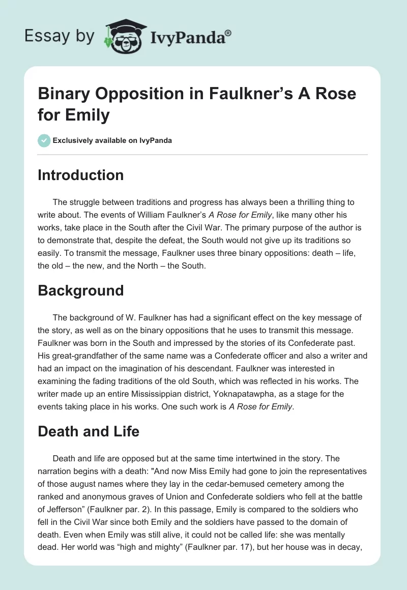 Binary Opposition in Faulkner’s "A Rose for Emily". Page 1