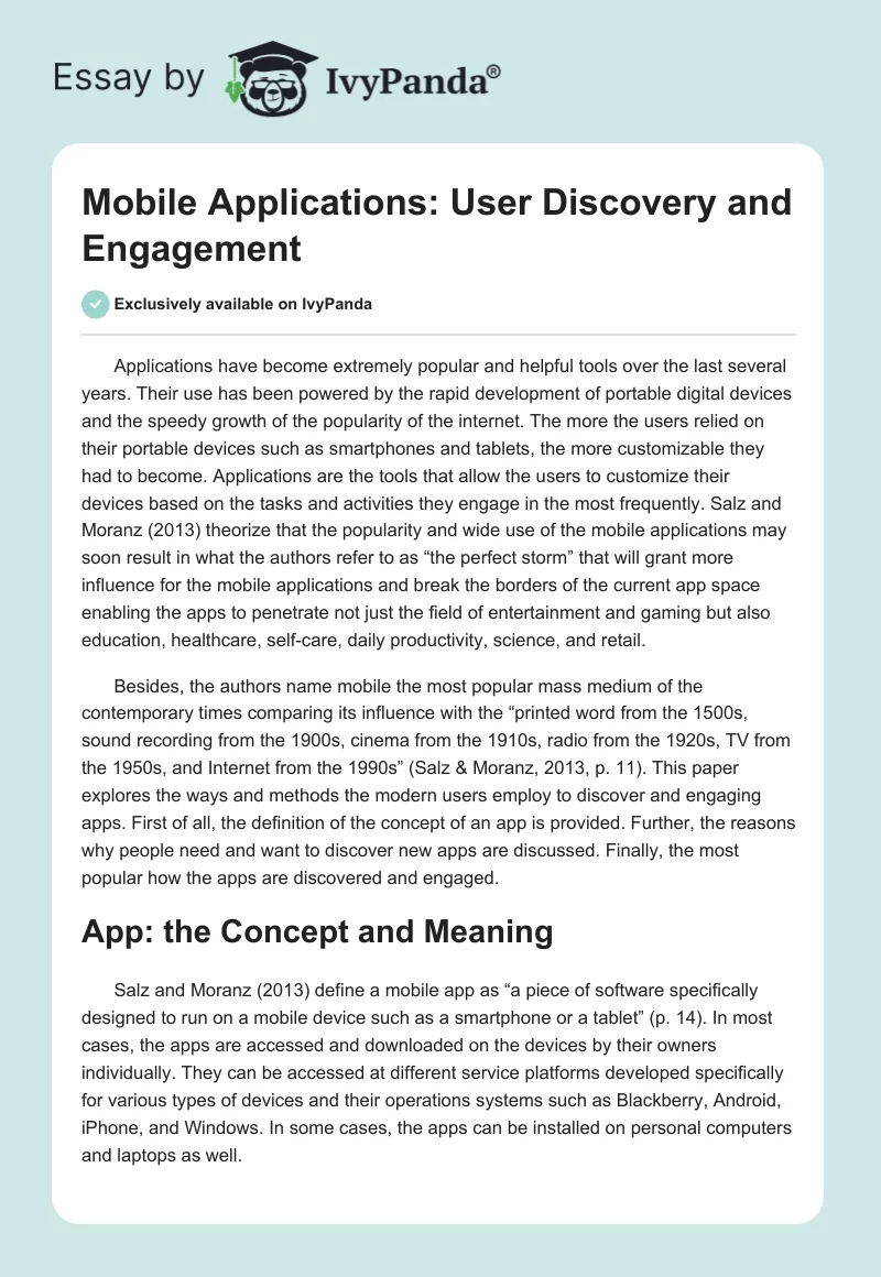 Mobile Applications: User Discovery and Engagement. Page 1