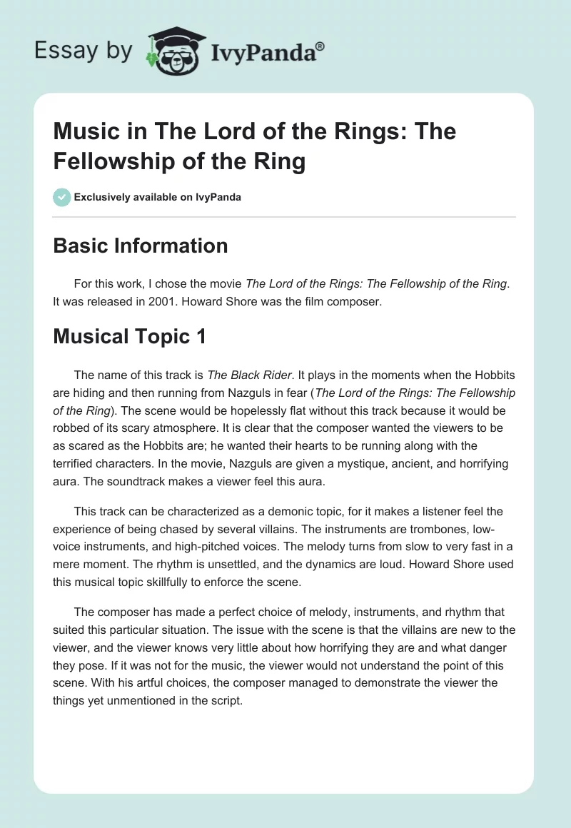 Music in "The Lord of the Rings: The Fellowship of the Ring". Page 1