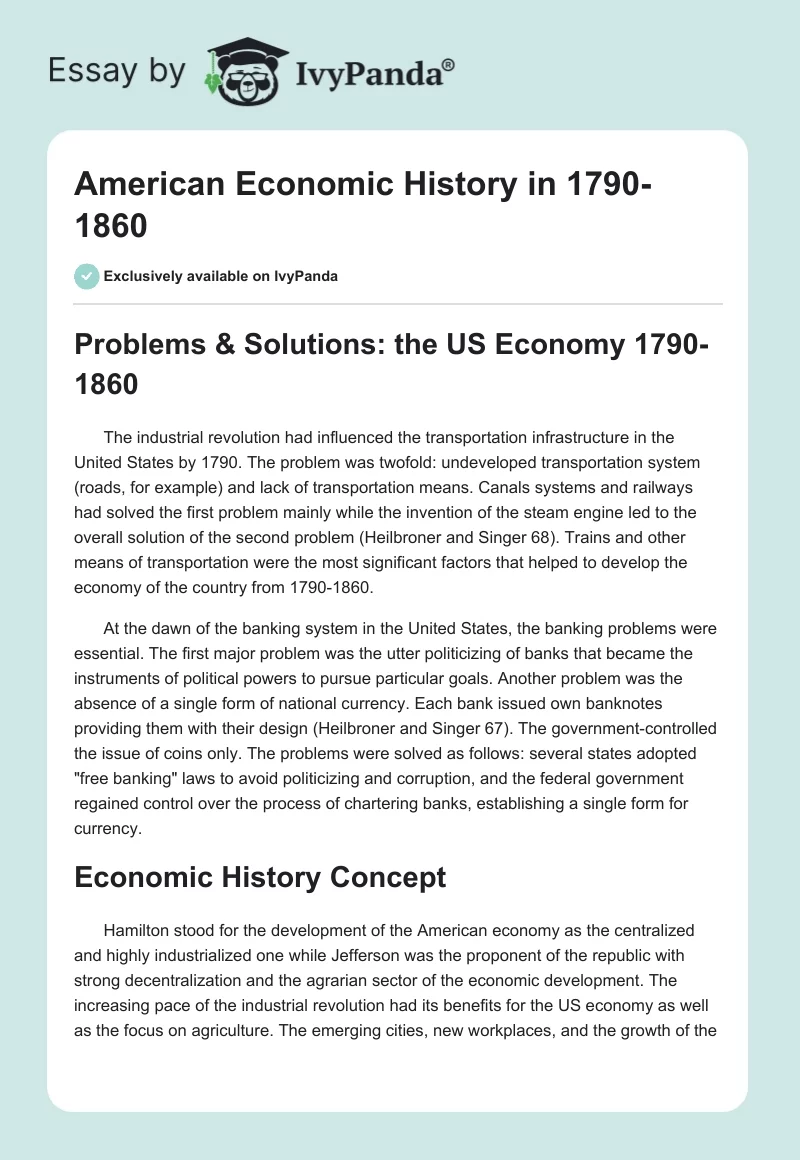 American Economic History in 1790-1860. Page 1