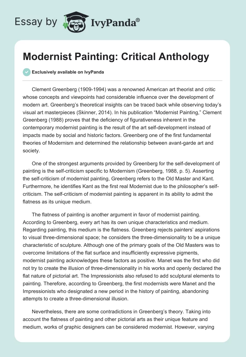 Modernist Painting: Critical Anthology. Page 1