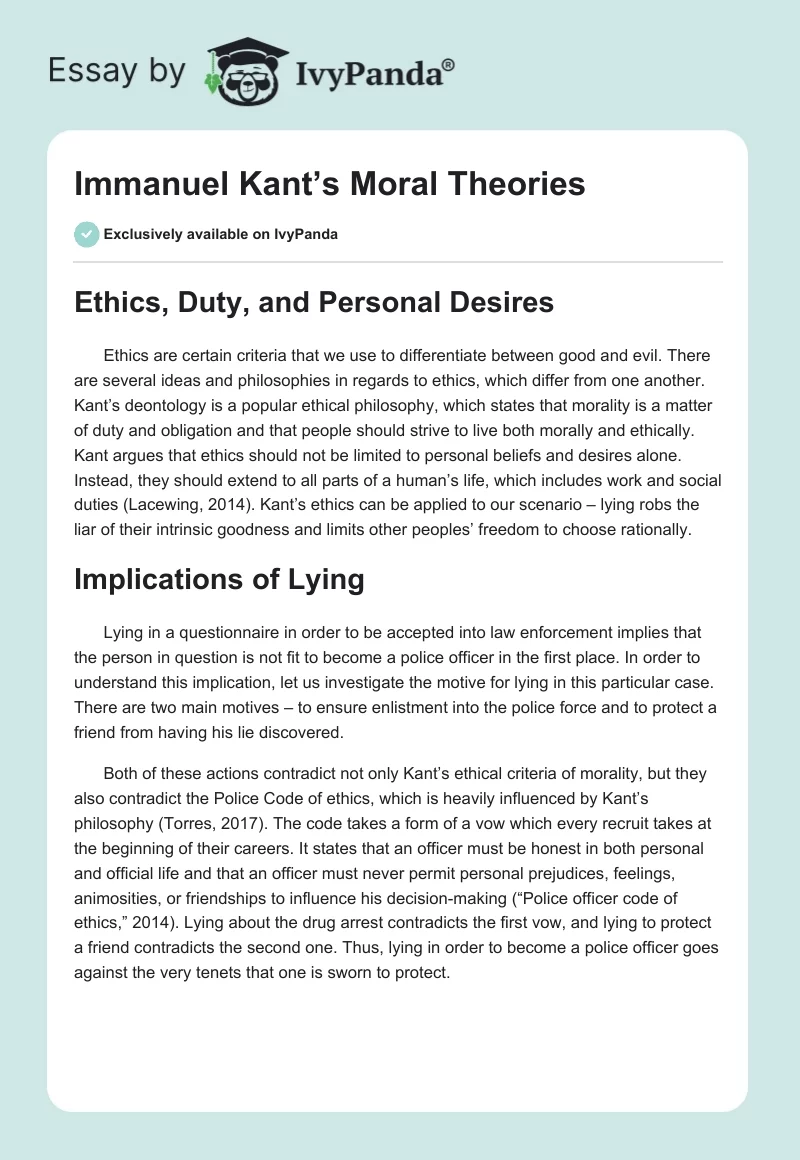 Immanuel Kant’s Moral Theories. Page 1