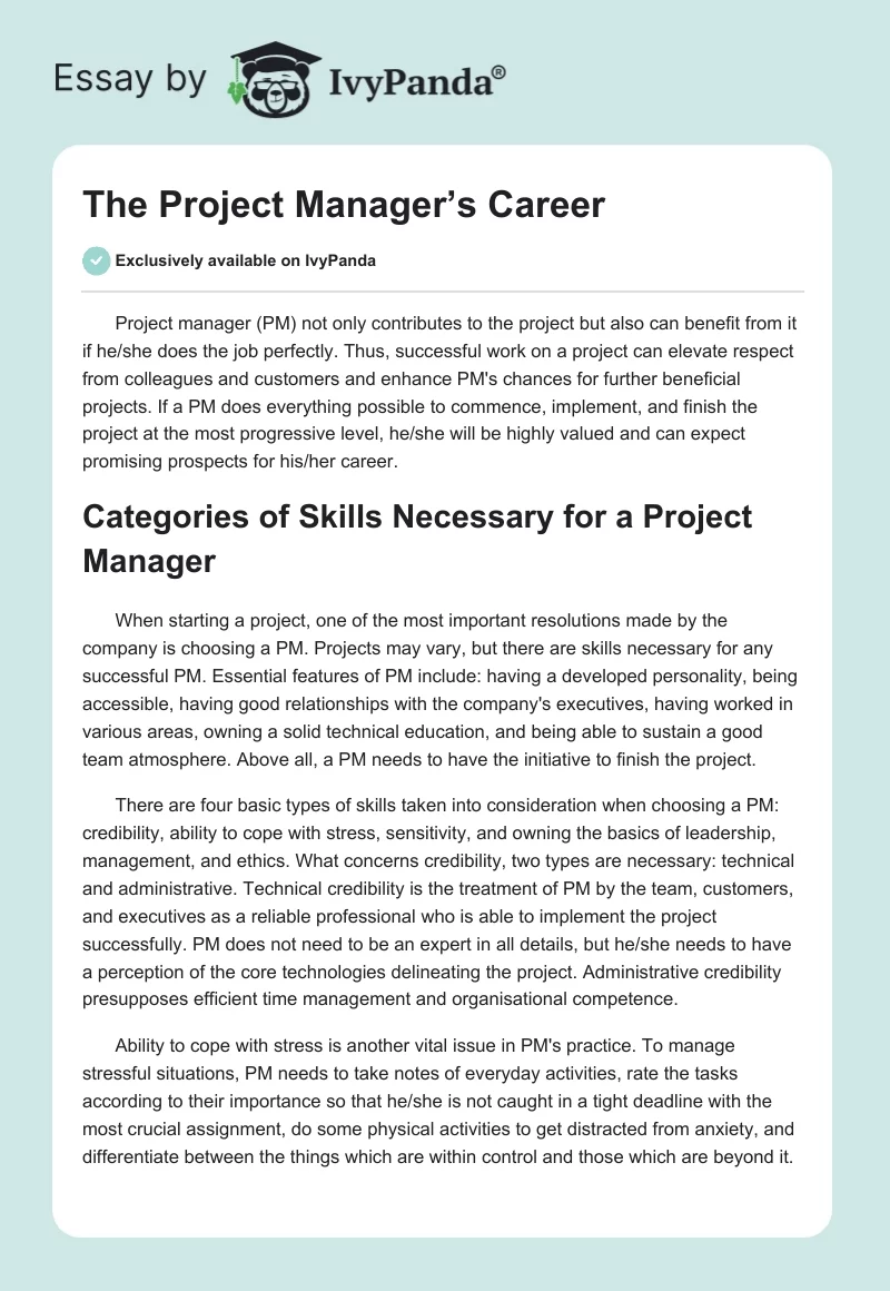 The Project Manager’s Career. Page 1