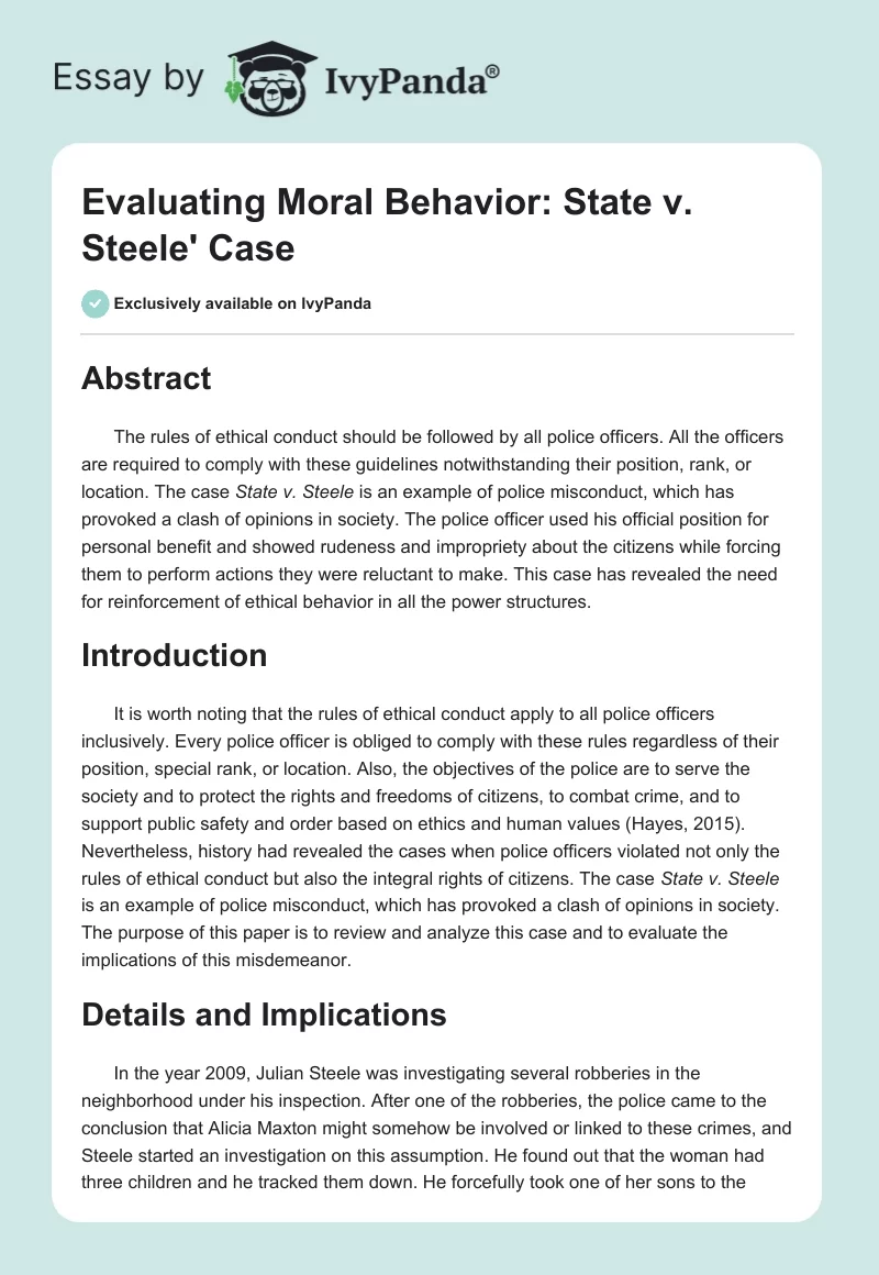 Evaluating Moral Behavior: State v. Steele' Case. Page 1