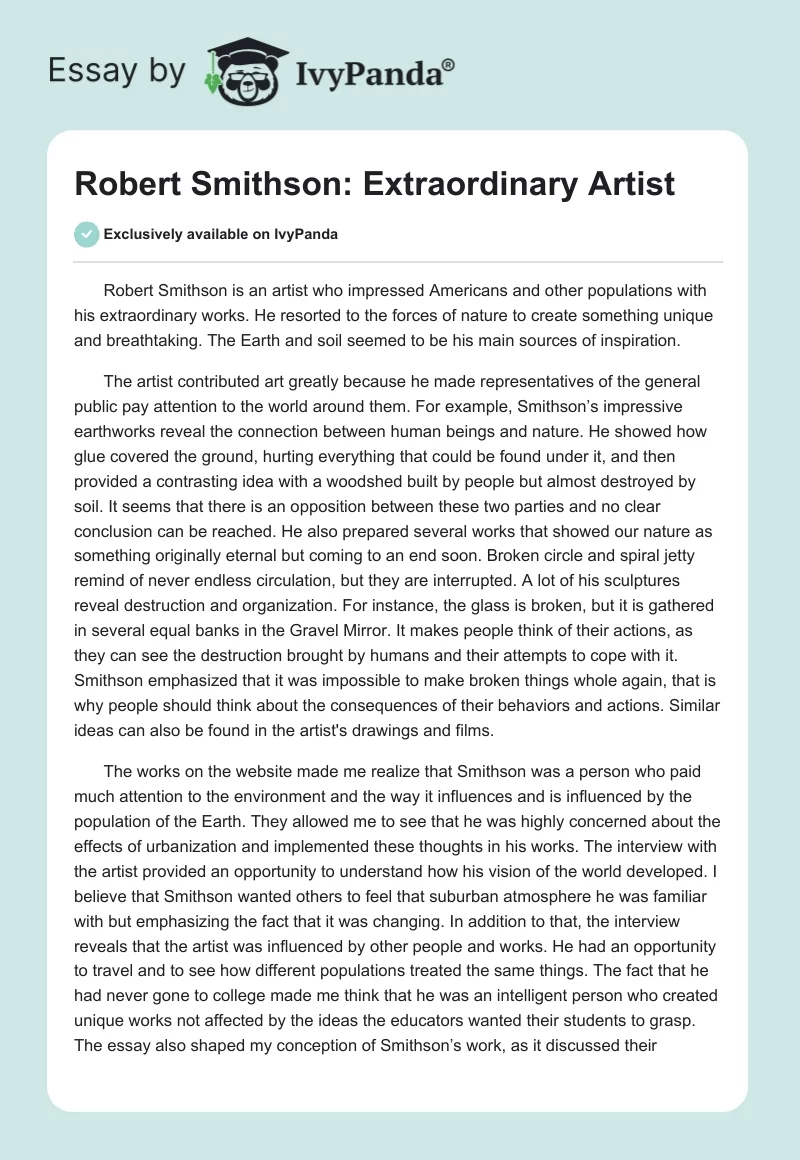 Robert Smithson: Extraordinary Artist. Page 1