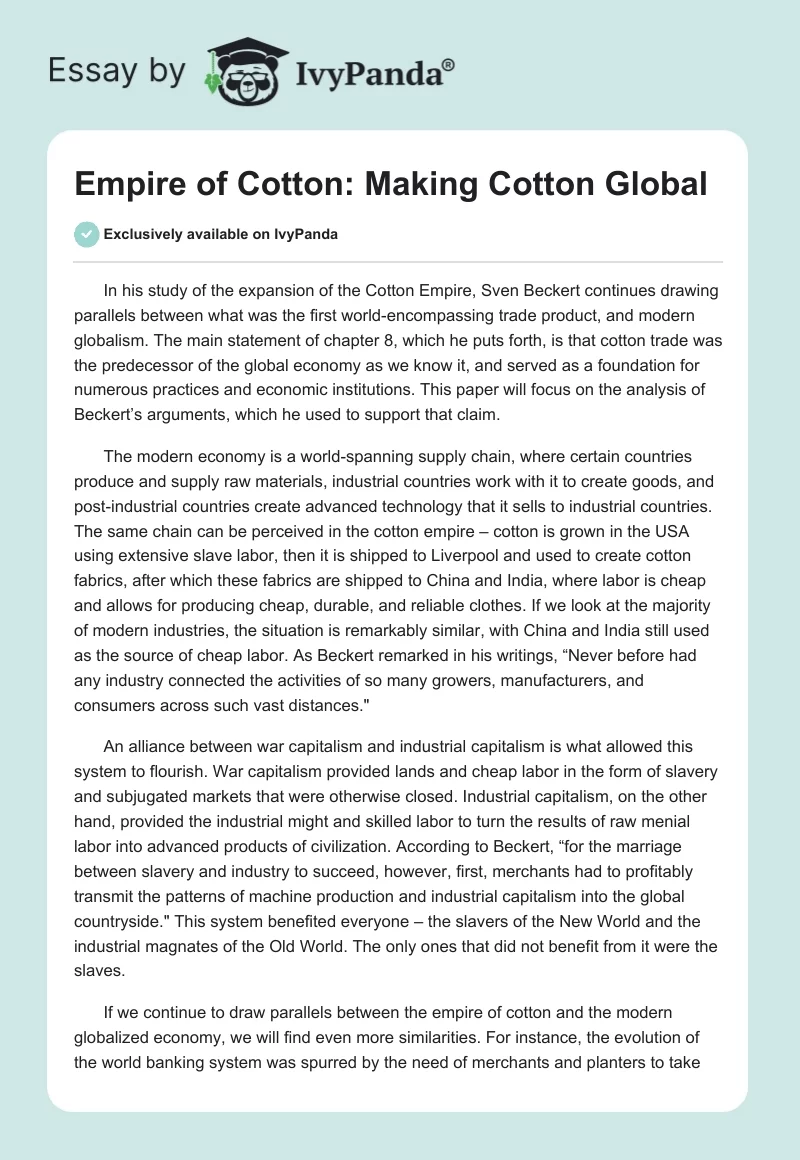 Empire of Cotton: Making Cotton Global. Page 1